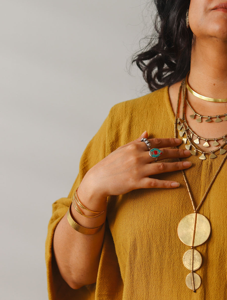 'Luna' Tribal Brass Long Necklace