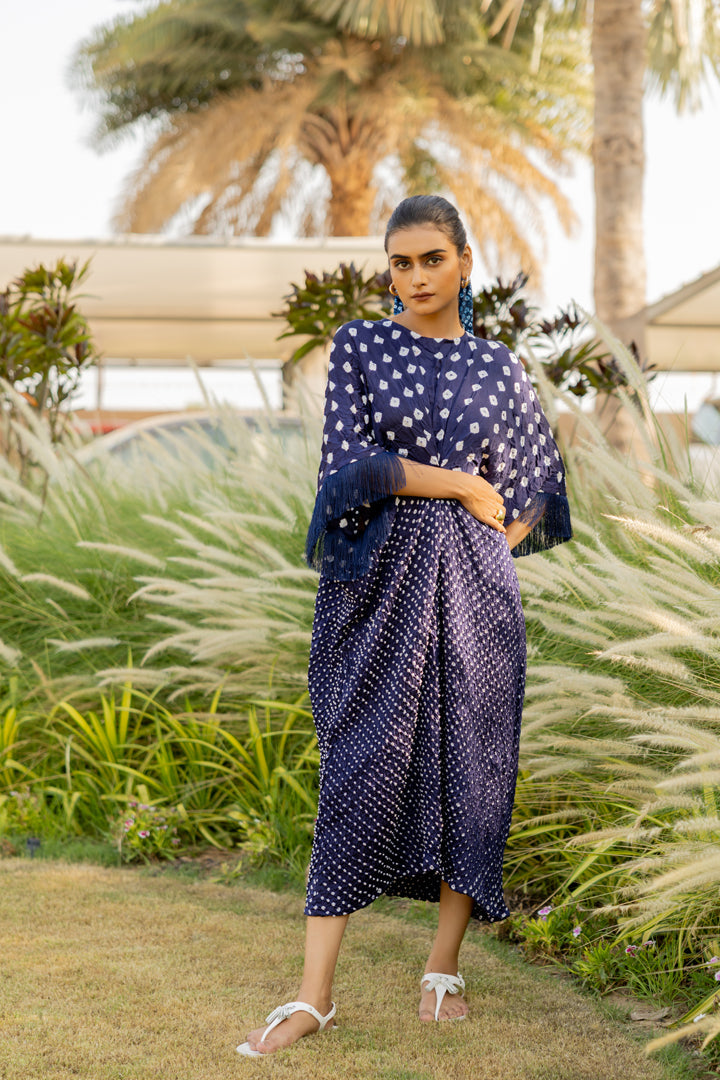 Navy Fringe Kaftan