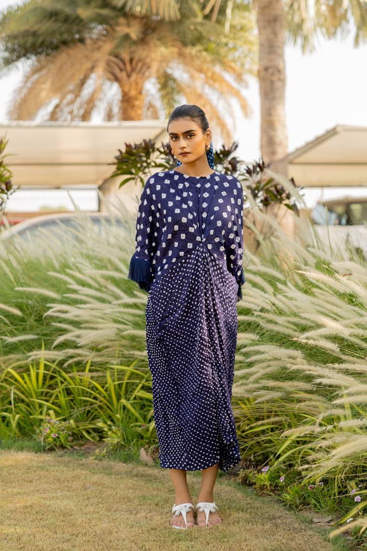 Navy Fringe Kaftan