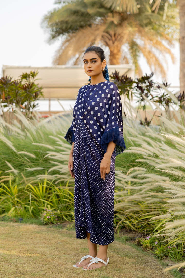 Navy Fringe Kaftan