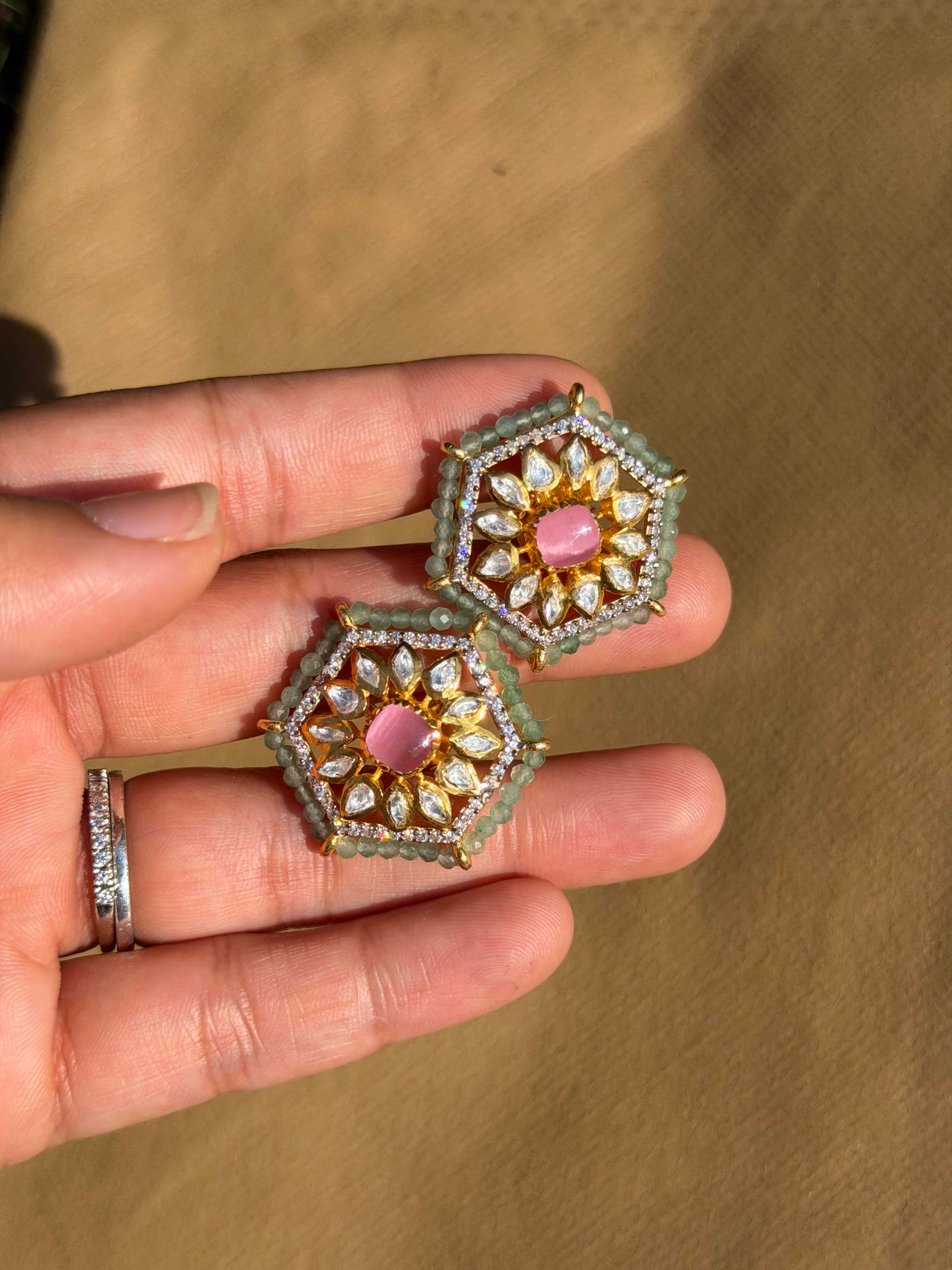 Sage Green And Pink Earrings