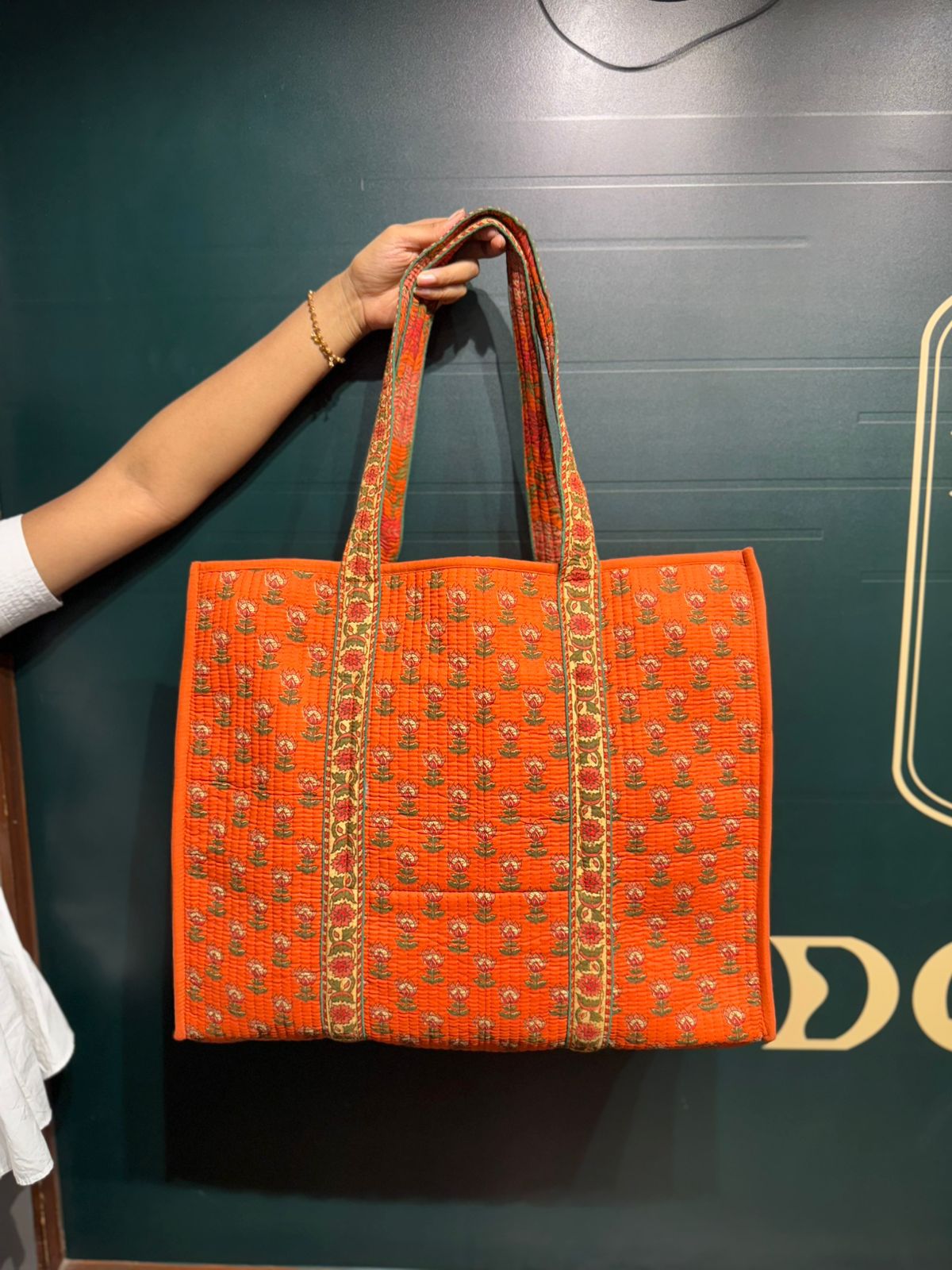 Jaipur Print Tote With Tassels - Orange